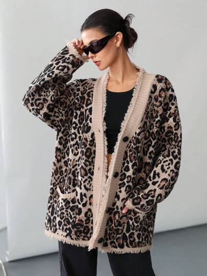 Aveloria Affinna Fashion Versatile Elegant V-Neck Vintage Random Leopard Print Loose Soft Cardigan Fall Cloth For Women