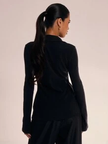 MUSERA 鉤扣領襯衫 度假休閒可愛日常 開學優雅情人節 春夏假期辦公工作 - 黑色 - 查看 6