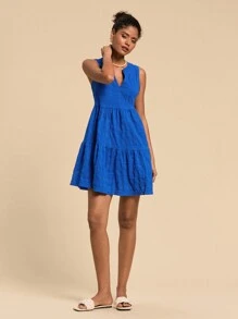 Travachic Vacation Ladies Notched V Neck Ruffle Hem Sleeveless Summer Beach Women Dress - Blue - View 4