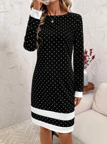 SHEIN Clasi Women Elegant Commute Polka Dot Dress, Simple Fashion Casual Everyday Wear - Black - View 3