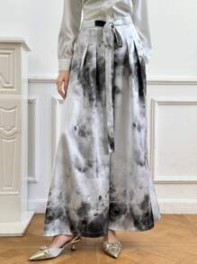 EastFlair Women's Front Tie Loose Fit Wide Leg Pants, Casual Daily Wear - Black and White - View 4