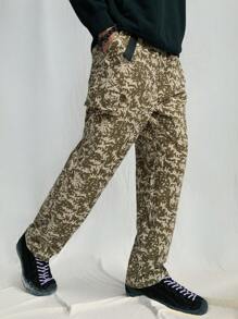 Mainfolk Men's Casual Woven Loose Elastic Waist Straight Leg Pants, Young Fashion, Everyday Wear - Army Green - View 6