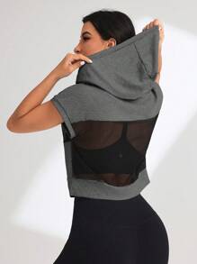 Easithlete Women's Solid Color Splice Long Sleeve Casual Sweatshirt - Dark Grey - View 2