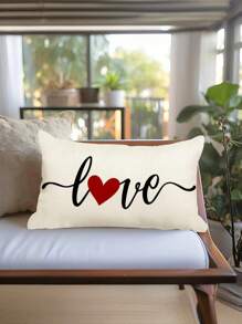 Fundas de almohada con corazón rojo estilo contemporáneo de lino para el Día de San Valentín - 30 x 50 cm, una sola cara, sin relleno - lavable a máquina, cierre con cremallera, adecuado para varios tipos de habitaciones, tela de lino, decoración de otoño, decoración de la habitación