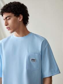 Manfinity VCAY Áo thun nam tay ngắn dệt kim thường ngày, dáng rộng & hợp thời trang mặc hàng ngày - Màu xanh lam - Xem 5