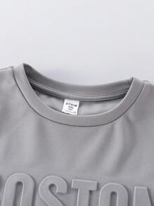 SHEIN 6pcs/Set Tween Boy Casual Embossed Pattern Round Neck T-Shirt & Shorts Set - Multicolor - View 5