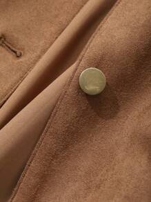 DAZY Color Block Loose Long Sleeve Collar Pocket Faux Suede Women's Regular Jacket