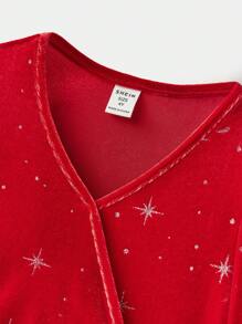 Maija Kids Maija Kids Váy thường ngày tay phồng nhung chéo cho bé gái - Đỏ - Xem 8