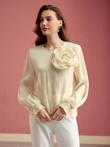 MOTF PREMIUM STEREO FLORAL KEYHOLE BACK BLOUSE,VALENTINE'S DAY,SPRING/SUMMER