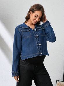 SHEIN Maternity Frontal Button Long Sleeve Pocket Simple Casual Denim Top