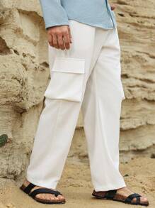 Manfinity RSRT Men's Solid Color Front Tie Pocket Simple Casual Pants, Everyday Wear