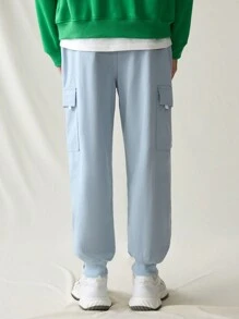 Manfinity Hypemode 男式灰色牛仔休闲宽松工装裤，配有松紧裤脚 - 灰色 - 查看 2