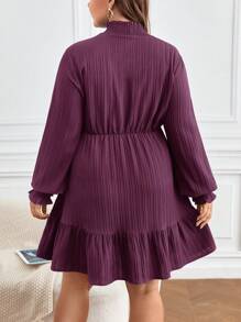 SHEIN Frenchy Plus Size Vrouwen Effen Kleur Ruffle-Trim Kraag Lange Mouw Volant Trim Casual Jurk, Herfst