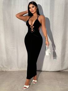 Zolique Vestido tipo Jersey ajustado con abertura en la espalda y ajuste en la cintura, ideal para fiestas de Año Nuevo, eventos en club y ocasiones festivas para mujeres