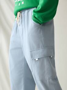 Manfinity Hypemode 男式灰色牛仔休闲宽松工装裤，配有松紧裤脚 - 灰色 - 查看 7