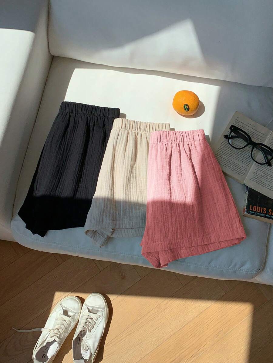 Comfortcana 3pcs Women's New Fashion Multi-Color Linen Shorts - Dusty Pink - View 1
