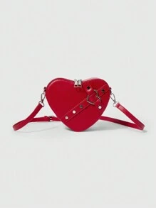 ROMWE Grunge Punk Túi xách nữ hình trái tim gợi cảm mới có đinh tán Gothic, túi đeo chéo vai thời trang Valentine - Đỏ - Xem 6