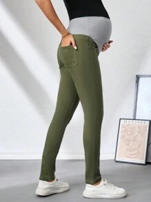 SHEIN Maternity Skinny Jeans, Casual And Stylish For Everyday Wear - Army Green - View 2