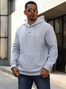 Manfinity Homme Sudadera con capucha, unicolor, moda minimalista, uso casual diario - Gris - Ver 4