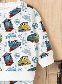 2 件装男婴卡通火车印花圆领运动衫和运动裤套装 - 彩色 - 查看 4