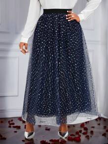 SHEIN Lady 秋冬优雅海军蓝 海军蓝情人节大码鸡尾酒会大码裙子 超长裙 闪亮裙 女士蓝色裙子 情人节新年派对裙 鸡尾酒蓝裙 大码