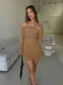 Aloruh Robe mini grise ajustée avec ceinture - Tabac - Voir 5