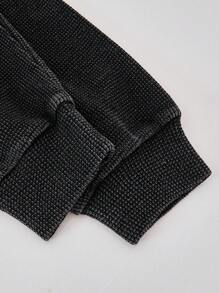 SHEIN EZwear Áo nỉ có mũ trùm đầu thể thao Dark Athleisure Waffle Washed dành cho nữ - màu đen - Xem 8