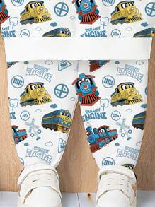 2 件装男婴卡通火车印花圆领运动衫和运动裤套装 - 彩色 - 查看 5