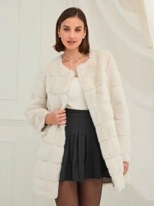 Enchnt 女士蓬松休闲夹克，简约时尚，适合日常穿着 - 杏色 - 查看 2