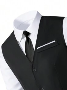 SHEIN 2 pièces Ensemble costume pour garçons adolescents, style de gentleman ajusté mince Gilet + Pantalon long de haute qualité, tenue de soirée élégante pour anniversaire, banquet, mariage