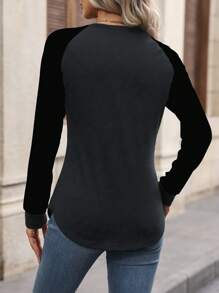 SHEIN LUNE Áo thun nữ tay raglan màu trơn thường ngày, đơn giản & thời trang để mặc hàng ngày - Nhiều màu - Xem 2