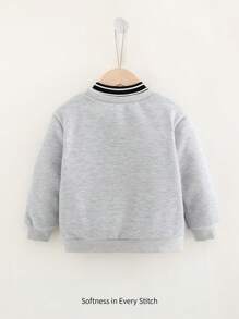 Cozy Pixies Youth Boy "Young Boy" Letter Print Contrast Color Crew Neck Pullover Sweatshirt, In Fall/Winter - Grey - View 2