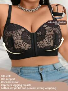 1pc Front-Cloture Plus Size Wireless Bra - Multicolor - View 4