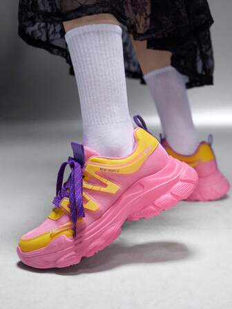 Vate Women's Fashionable Beige Outdoor Chunky Sneakers, Shock-Absorbing, Suitable For Daily Wear, Vacation, Gifts, Thick Sole Platform Increase Height Trainers