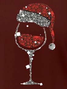 SHEIN LUNE Los Angeles English Sexy Fashion Leisure Comfortable Street Fit Body Shaping Home Fashion Autumn And Winter Spring Leisure Street With Hood And Fleece Sweatshirt For New Year Clothes Graphic Tees Women Tops - Red - View 3