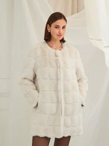 Enchnt 女士蓬松休闲夹克，简约时尚，适合日常穿着 - 杏色 - 查看 4