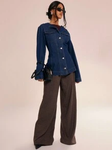 MUSERA 女士牛仔上衣 90年代春季可爱性感夏季休闲西部乡村度假夏季街头风办公室返校秋季冬季纳什维尔办公室工作时尚 - 藏蓝色 - 查看 4