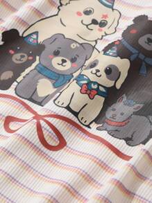 DAZY Ensemble Top rayé imprimé animal mignon et pantalon de pyjama droit et ample