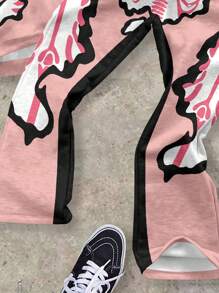 SHEIN Casual Tween Boy Two-Piece Set, Oversized Stylish Cool Hip Hop Punk Skull Graphic Print Hoodie Sweatshirt & Pants