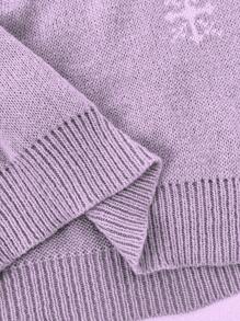 SHEIN LUNE 舒适超大驯鹿图案高领灯笼袖中长休闲毛衣裙，别致欧式秋冬圣诞风，减龄 - 紫丁香色 - 查看 3