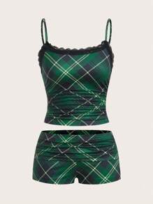 SHEIN EZwear Conjunto ajustado de punto verde para mujer de Navidad