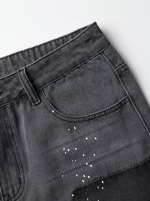 ROMWE MEN Grunge Punk 男式撞色口袋磨边宽松休闲牛仔短裤