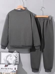 Set de 2 piezas de sudadera con cuello redondo con estampado gráfico de letras y pantalones jogger de ajuste relajado para niños/preadolescentes, adecuado para la escuela, el jardín, la playa, el cumpleaños, primavera/verano/otoño/invierno