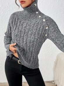 SHEIN Clasi Women's Asymmetrical Collar Long Sleeve Casual Sweater, Autumn/Winter Knit Pullover Fall - Grey - View 6