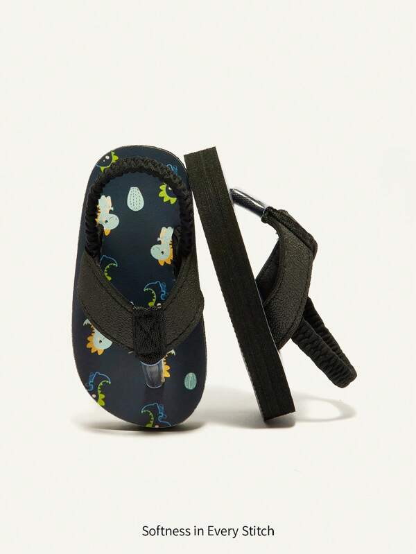 Cozy Pixies Sandalias casuales de verano con puntera abierta y estampado de dibujos animados de dinosaurio divertido