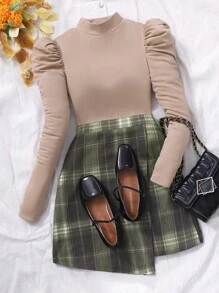 SHEIN 2 pièces/Set Tenue de fête de Noël pour ados (filles) - T-shirt et mini-jupe