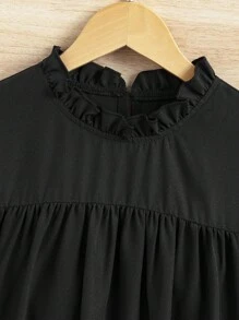 SHEIN Tween Girl Sweet Ruffle Lantern Sleeve Dress, Suitable For Autumn/Winter - Black - View 2