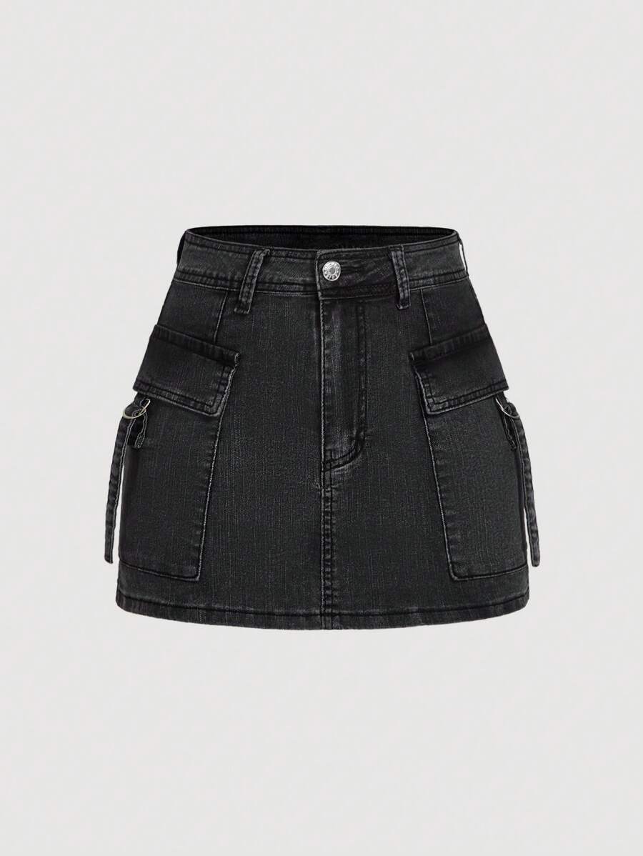 SHEIN MOD 女士工装口袋短款休闲牛仔迷你裙