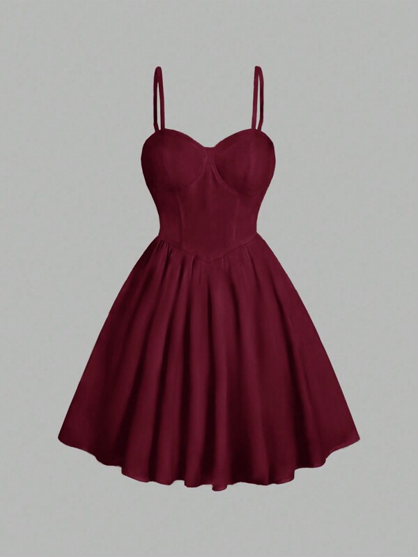 Sweetra Vestido mini elegante en color borgoña con pliegues para mujer, conjunto de ropa para mujer