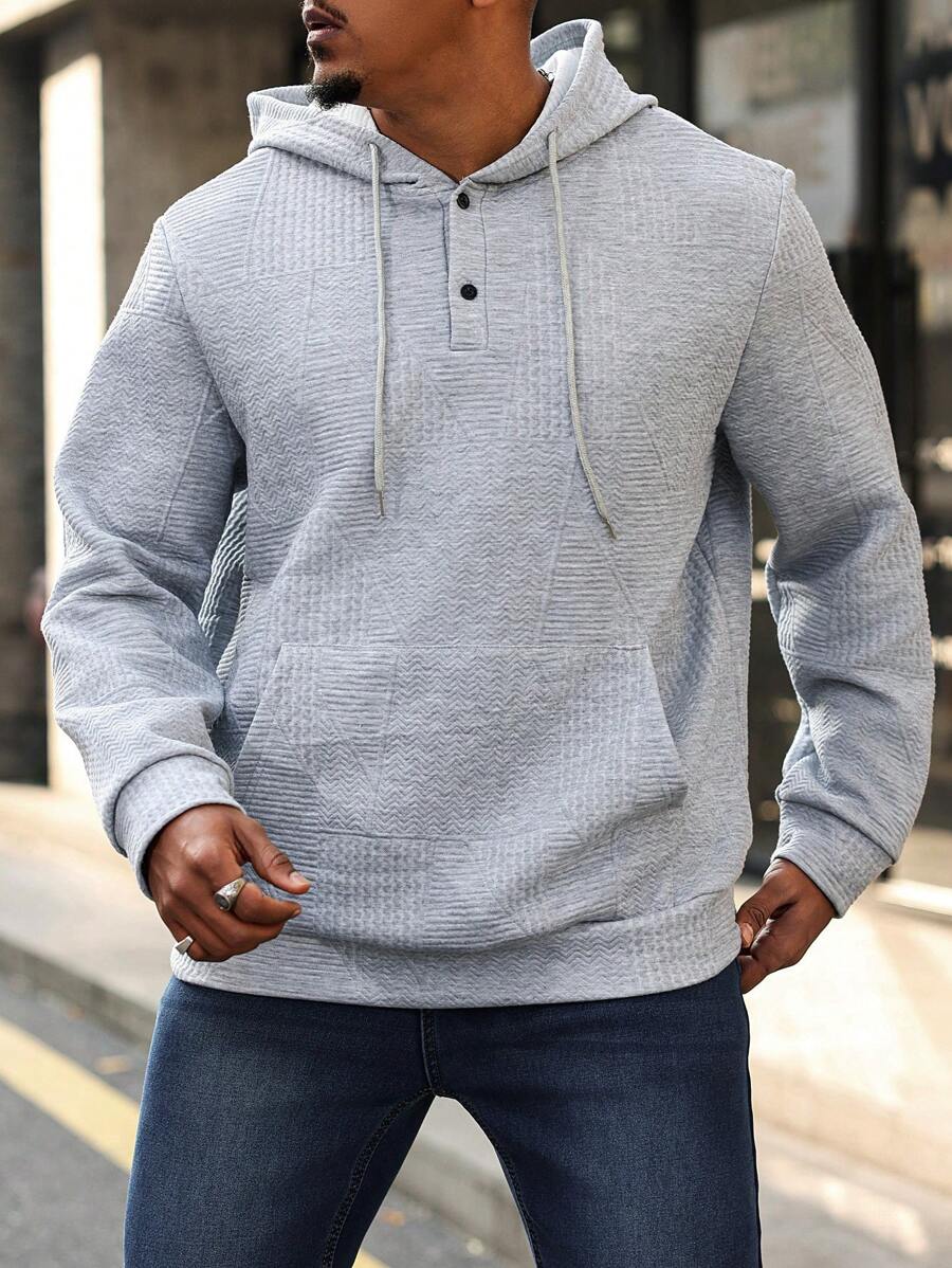 Manfinity Homme Sudadera con capucha, unicolor, moda minimalista, uso casual diario - Gris - Ver 1